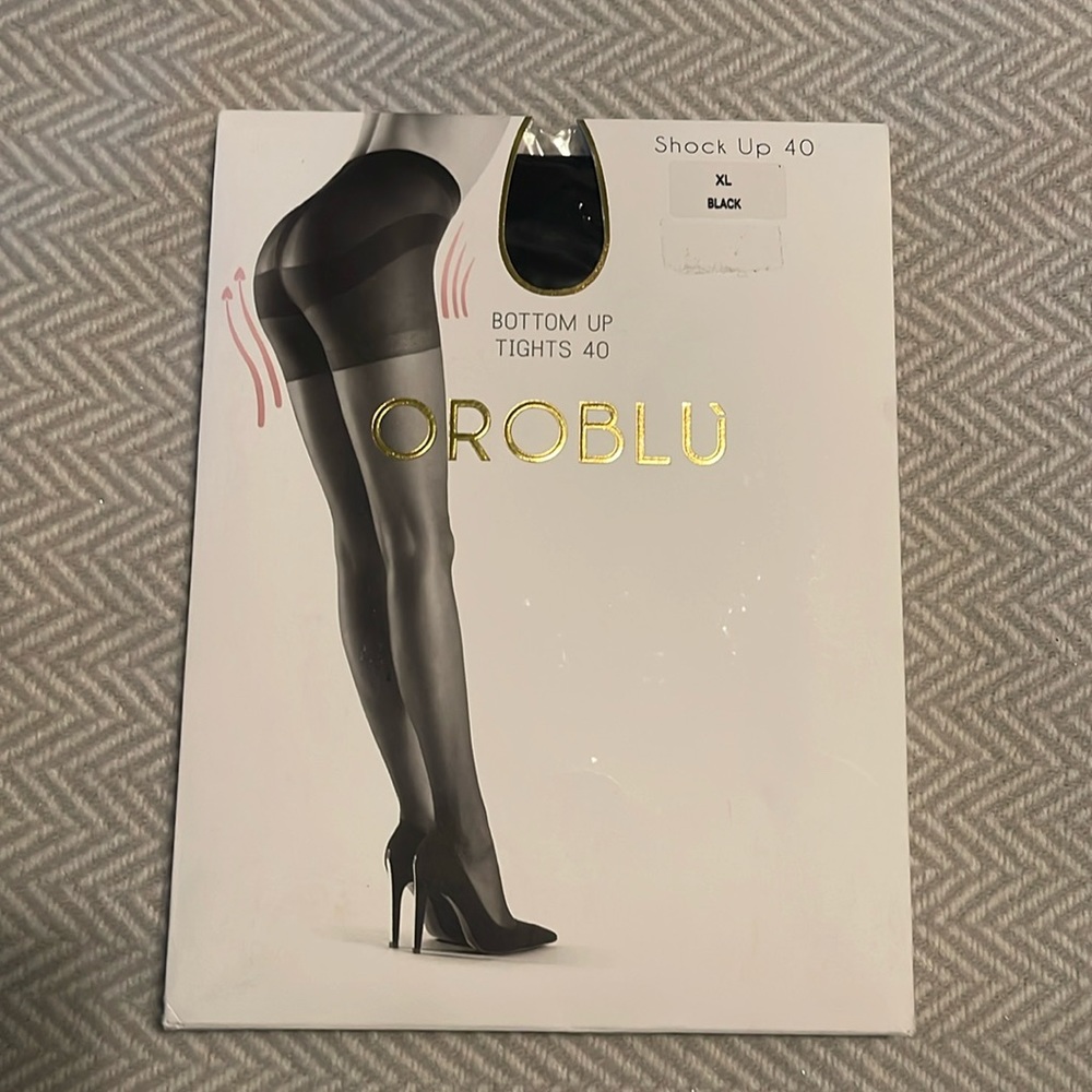 Brand New in Package NIP Oroblu bottom up tights 40 Shock Up Black XL Nordstrom